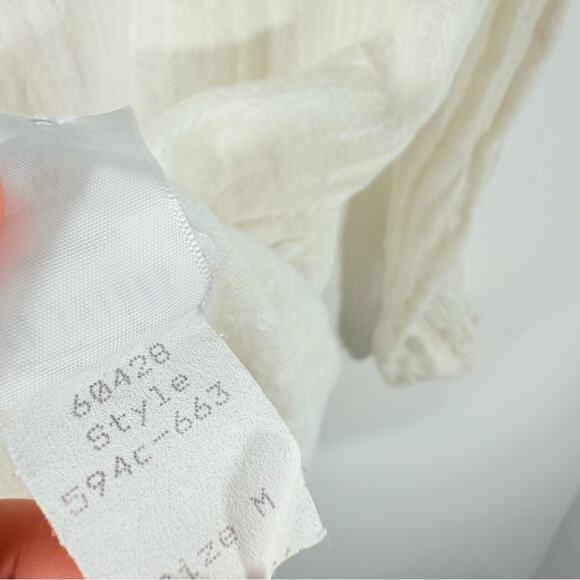 CP Shades Tan 100% Linen Stripe Long Sleeve Lagenlook V Neck Tunic Top Medium - Picture 12 of 15